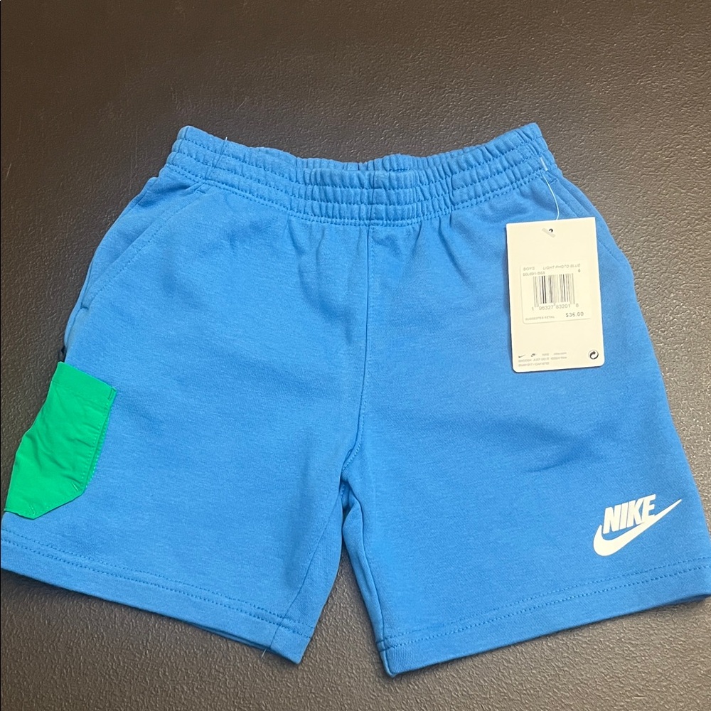 Nike Bright Blue Kids' Shorts with Green Accent Pocket